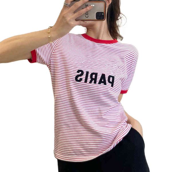 paris women's designer t shirts elegant and temperament knitted short sleeve striped tee fashion letters embroidery french wide leg, White
paris women's designer t shirts elegant and temperament knitted short sleeve striped tee fashion letters embroidery french wide leg, White