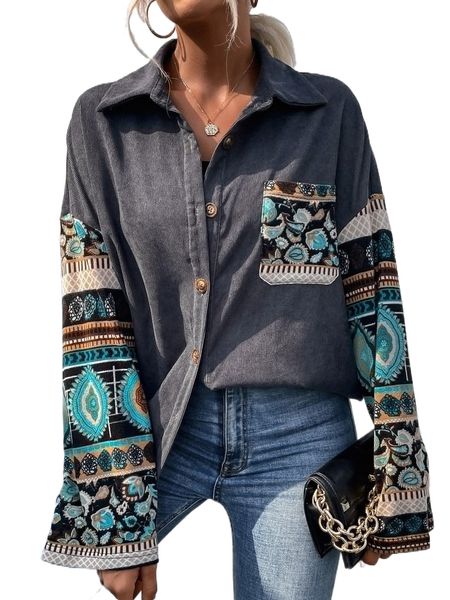 floral & paisley pattern patched pocket drop shoulder corduroy coat w2j1#, Black
floral & paisley pattern patched pocket drop shoulder corduroy coat w2j1#, Black