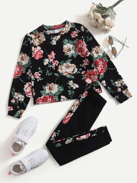 girls floral print pullover & leggings she, White
girls floral print pullover & leggings she, White