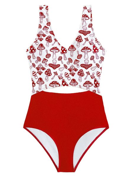 mushroom print cut-out one piece swimsuit h3th#, White;black
mushroom print cut-out one piece swimsuit h3th#, White;black