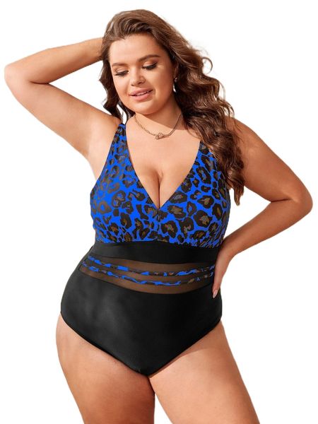 plus leopard print mesh panel one piece swimsuit d2ro#, White;black
plus leopard print mesh panel one piece swimsuit d2ro#, White;black