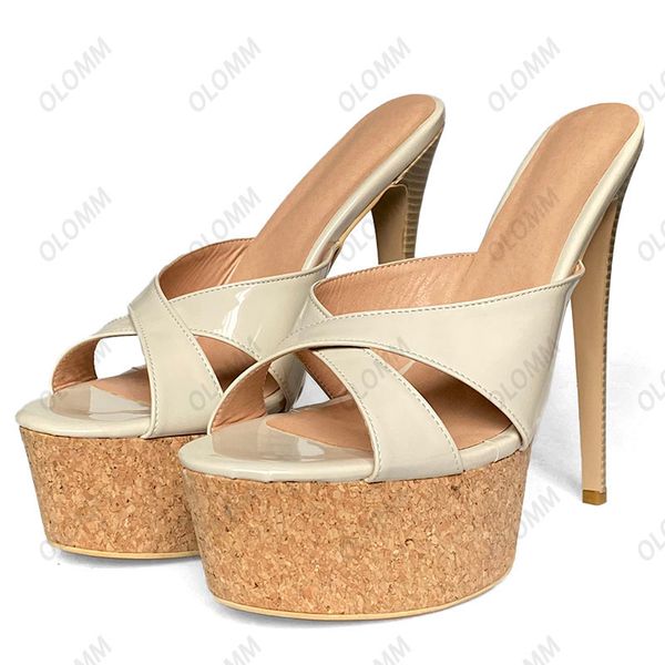 olomm 2023handwork women platform mules sandals patent leather ultra high heels open toe pretty beige party shoes us plus size 5-20, Black
olomm 2023handwork women platform mules sandals patent leather ultra high heels open toe pretty beige party shoes us plus size 5-20, Black