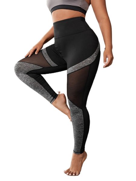 plus colorblock mesh insert sports leggings r6vf#, Black 
plus colorblock mesh insert sports leggings r6vf#, Black