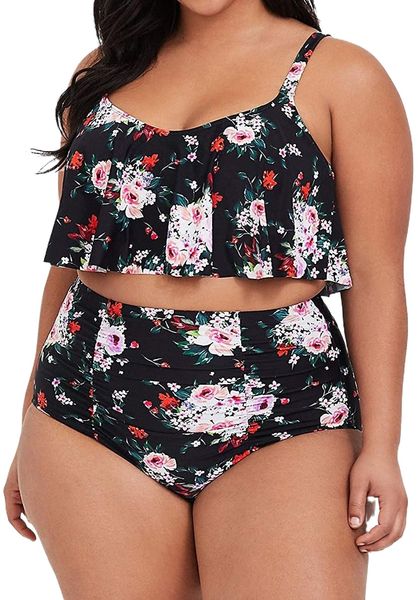plus size high waisted swimsuit floral bikini ruffle flounce two piece swimwear monokini 57ge#, White;black
plus size high waisted swimsuit floral bikini ruffle flounce two piece swimwear monokini 57ge#, White;black
