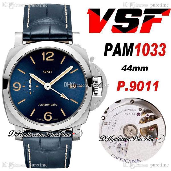 2022 vsf 44mm vs1033 p.9011 p9011 gmt automatic mens watch steel case blue dial yellow number leather strap with white line super edition pt, Slivery;brown
2022 vsf 44mm vs1033 p.9011 p9011 gmt automatic mens watch steel case blue dial yellow number leather strap with white line super edition pt, Slivery;brown