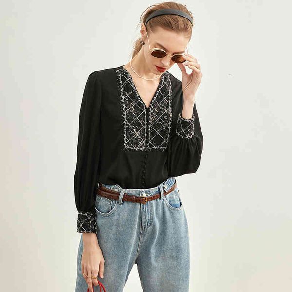 women's polos shuangqiao handmade beaded v-neck pure silk shirt feminine british style mulberry blouse, White
women's polos shuangqiao handmade beaded v-neck pure silk shirt feminine british style mulberry blouse, White