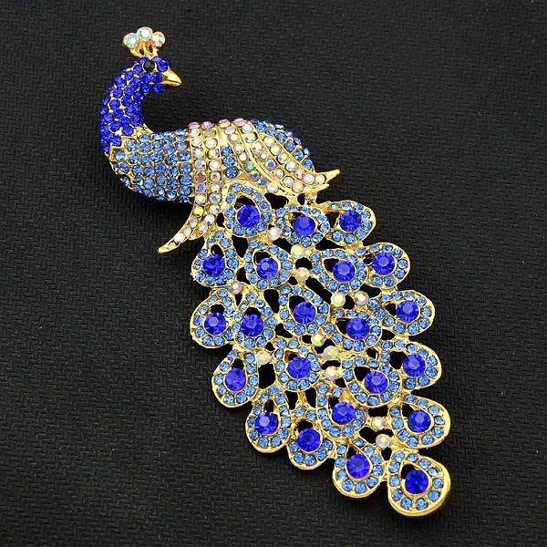 jumbo size sapphire blue crystal rhinestone peacock brooch, Gray
jumbo size sapphire blue crystal rhinestone peacock brooch, Gray