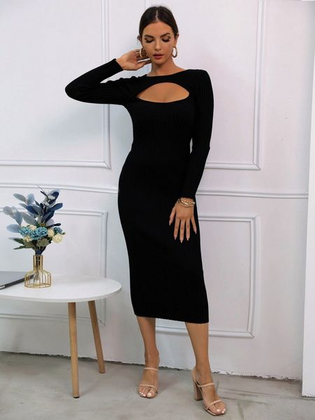 joyfunear cut out bodycon sweater dress a6m6#, White;black
joyfunear cut out bodycon sweater dress a6m6#, White;black