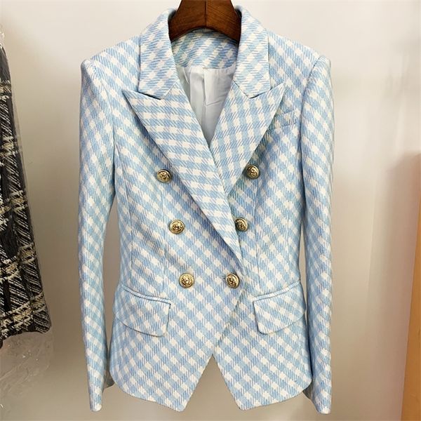 high street est designer jacket women's slim fit lion buttons double breasted tweed plaid blazer 220402, White;black
high street est designer jacket women's slim fit lion buttons double breasted tweed plaid blazer 220402, White;black