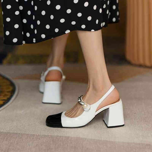 sandals autumn nude high heels women's thick mary jane sandals square head pearl middle color matching single shoes back empty e2k9, Black
sandals autumn nude high heels women's thick mary jane sandals square head pearl middle color matching single shoes back empty e2k9, Black
