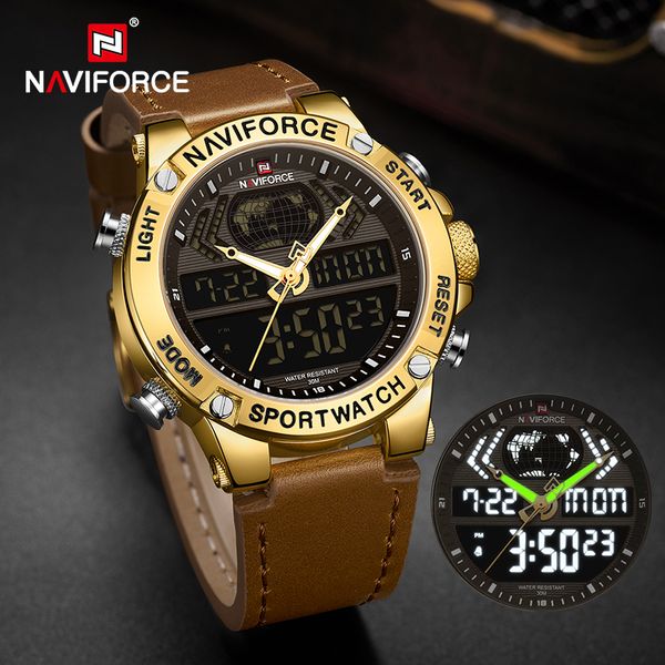 naviforce luxury gold watches for men digital sports chronograph quartz wrist watch male military waterproof leather band clock
naviforce luxury gold watches for men digital sports chronograph quartz wrist watch male military waterproof leather band clock