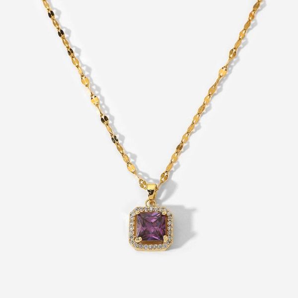 pendant necklaces women necklace stainless steel purple zircon jewelry 18k gold plated choker micro cz collar tarnish drop, Silver
pendant necklaces women necklace stainless steel purple zircon jewelry 18k gold plated choker micro cz collar tarnish drop, Silver