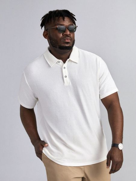 extended sizes men solid ribbed knit polo shirt c3u9#, White;black 
extended sizes men solid ribbed knit polo shirt c3u9#, White;black