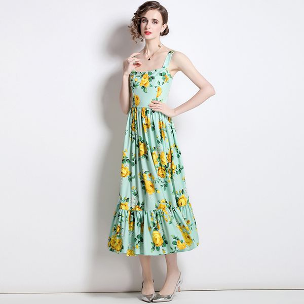 fashion vintage printing dress of women 2022 summer new spaghetti strap beach holiday ruffles vestidos 100% polyester long dresses, Black;gray
fashion vintage printing dress of women 2022 summer new spaghetti strap beach holiday ruffles vestidos 100% polyester long dresses, Black;gray