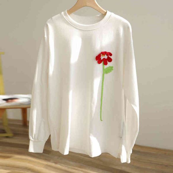 women's t-shirt spring family women's three-dimensional flower embroidery leisure simple long sleeve bottomed t-shirt, White
women's t-shirt spring family women's three-dimensional flower embroidery leisure simple long sleeve bottomed t-shirt, White