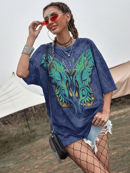 butterfly print tie dye oversized tee t8f9#, White
butterfly print tie dye oversized tee t8f9#, White