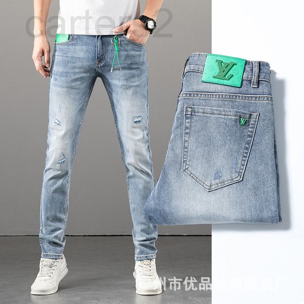 men's jeans designer men's thin style small feet slim fit elastic holes korean fashion brand high-end jeans summer 186i, Blue
men's jeans designer men's thin style small feet slim fit elastic holes korean fashion brand high-end jeans summer 186i, Blue
