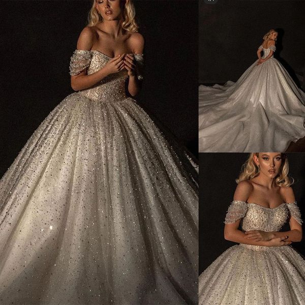 luxurious ball gown wedding dresses sweetheart off shoulder strapless cap sleeve crystal beaded sequins lace sweep train bridal gowns custom, White
luxurious ball gown wedding dresses sweetheart off shoulder strapless cap sleeve crystal beaded sequins lace sweep train bridal gowns custom, White