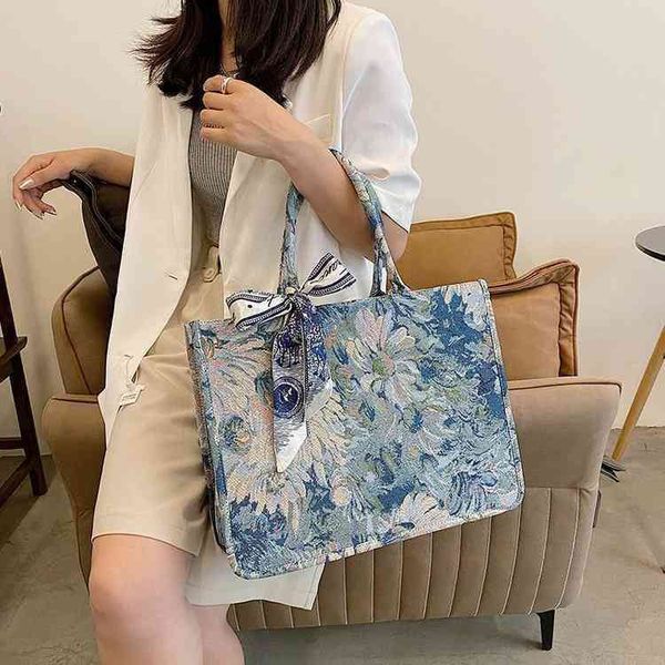 purses tote bag women's new graffiti flower canvas one shoulder chain handbag purse