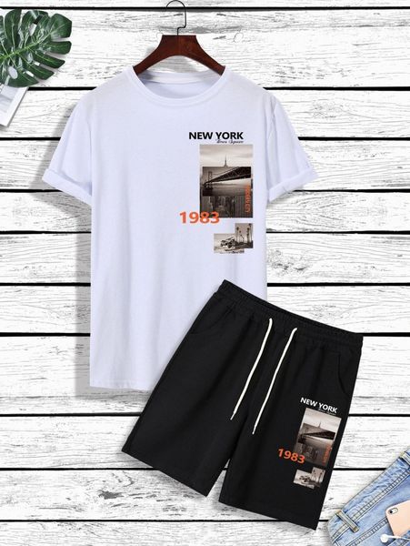 men bridge & letter graphic tee & drawstring shorts p6zq#, Gray
men bridge & letter graphic tee & drawstring shorts p6zq#, Gray