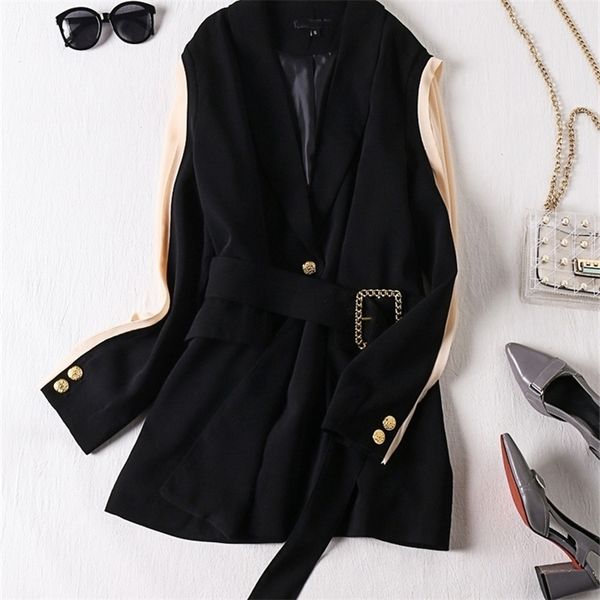 spring and autumn women blazer black stitching suit female belt retro fashion british style y201026, White;black
spring and autumn women blazer black stitching suit female belt retro fashion british style y201026, White;black
