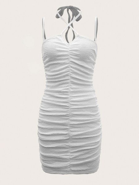 crisscross tie back ruched side dress t78z#, Black;gray
crisscross tie back ruched side dress t78z#, Black;gray