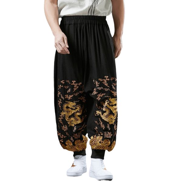 men's pants tracksuits loose lantern trousers embroidered dragon sweatpants elastic waist casual sportswear cotton linen ethnic streetw, Black
men's pants tracksuits loose lantern trousers embroidered dragon sweatpants elastic waist casual sportswear cotton linen ethnic streetw, Black