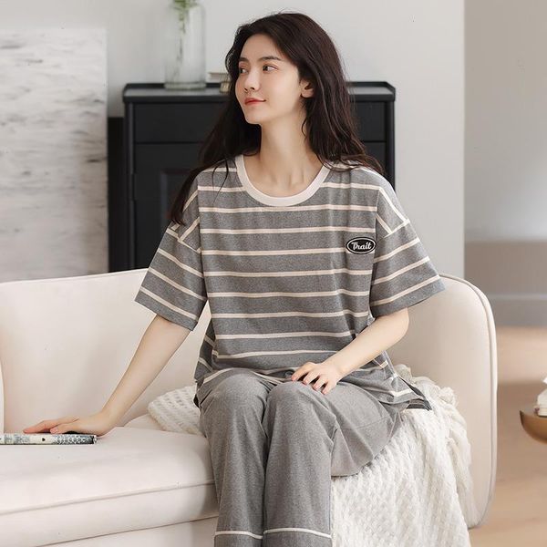 short sleeve women homesuit homeclothes sleepwear striped printing pajamas set 100 cotton woman pijamas for summer, Black;red
short sleeve women homesuit homeclothes sleepwear striped printing pajamas set 100 cotton woman pijamas for summer, Black;red