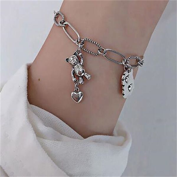 925 stamp bracelet new fashion vintage punk bear love heart pendant thai silver party jewelry gifts gc1207, Golden;silver
925 stamp bracelet new fashion vintage punk bear love heart pendant thai silver party jewelry gifts gc1207, Golden;silver