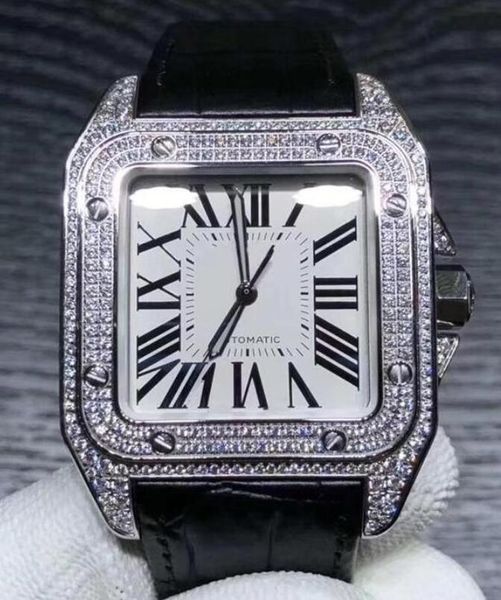 u1 new style automatic movement square 100 watch men full diamond white dial real leather band male watch delivery, Slivery;brown
u1 new style automatic movement square 100 watch men full diamond white dial real leather band male watch delivery, Slivery;brown