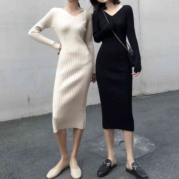 casual dresses korean v-neck slim knit pit strip medium long sleeved dress women's bottomed wool 382m, Black;gray
casual dresses korean v-neck slim knit pit strip medium long sleeved dress women's bottomed wool 382m, Black;gray