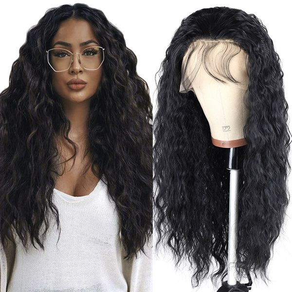lx brand deep wave synthetic lace front wig with baby hair mixed organic fake hair super soft fluffy ocean curly wigs by boomingfactory dire, Black
lx brand deep wave synthetic lace front wig with baby hair mixed organic fake hair super soft fluffy ocean curly wigs by boomingfactory dire, Black