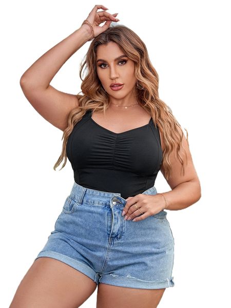 plus ruched front tank bodysuit o93z#, Black
plus ruched front tank bodysuit o93z#, Black