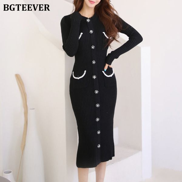2021 winter slim female knitted solid dress o-neck long sleeve single-breasted elegant women skinny sweater midi dress, Black;gray
2021 winter slim female knitted solid dress o-neck long sleeve single-breasted elegant women skinny sweater midi dress, Black;gray