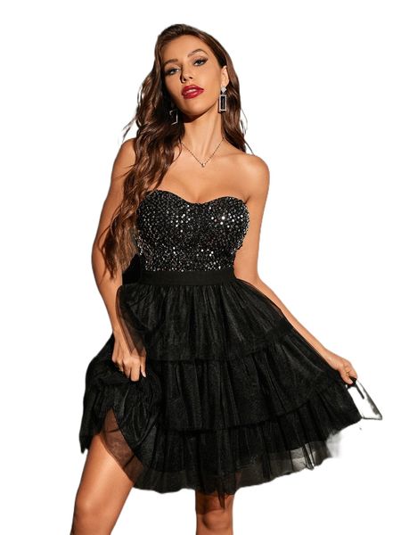 layered hem backless zipper back sequin dress w53m#, Black;gray
layered hem backless zipper back sequin dress w53m#, Black;gray