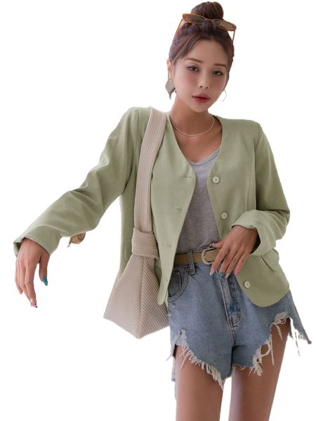 dazy solid button front blazer x8w2#, White
dazy solid button front blazer x8w2#, White