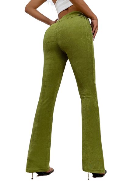 ruched flare leg pants h5lg#, Black;white