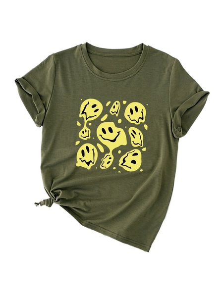 cartoon face print tee u17r#, White