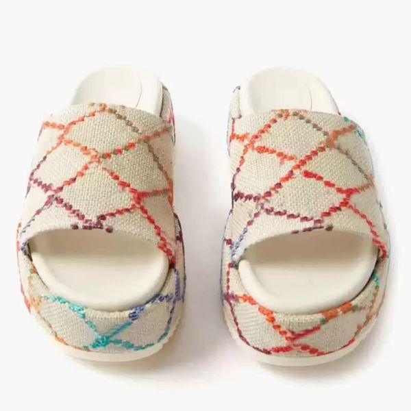 designer slippers fashion thick bottom sandals rubber letter embroidery slides lady platform wedges sandal beach high heel embroidered slip, Black 
designer slippers fashion thick bottom sandals rubber letter embroidery slides lady platform wedges sandal beach high heel embroidered slip, Black