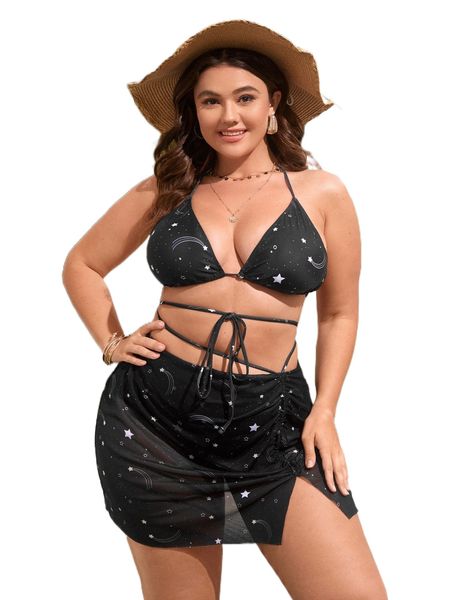 plus galaxy print halter triangle bikini swimsuit with beach skirt 94rs#, White;black
plus galaxy print halter triangle bikini swimsuit with beach skirt 94rs#, White;black