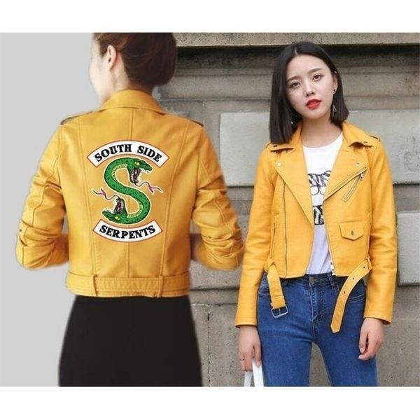 bf riverdale women pu fashion jacket short southside serpents artificial leather motorcycle coat y200101, Black;brown
bf riverdale women pu fashion jacket short southside serpents artificial leather motorcycle coat y200101, Black;brown