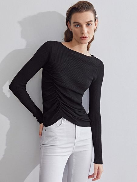 motf premium wool mix gathered sweater o54f#, White;black
