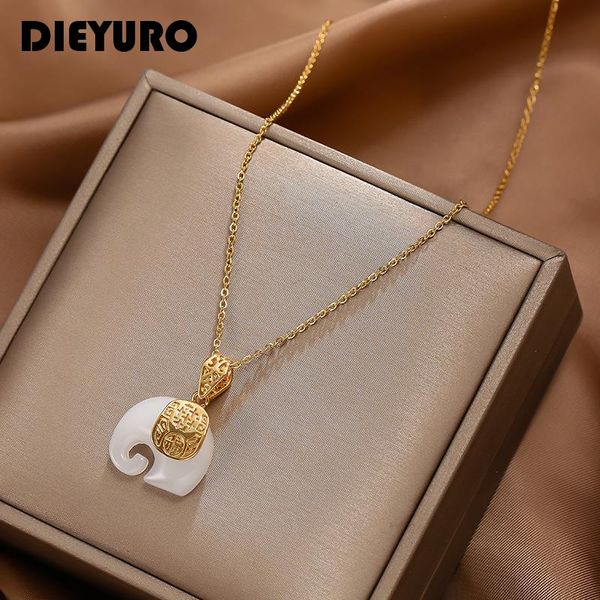 316l stainless steel jade elephant pendant woman fashion elegant jewelry accessories for mom, Silver
