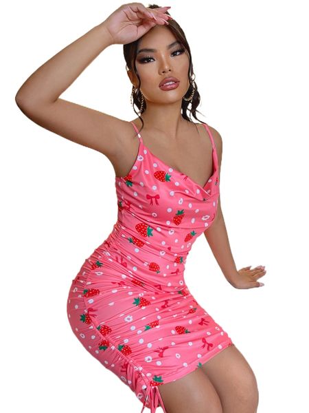 draped polka dot & ditsy floral & strawberry print drawstring detail cami dress v5xb#, Black;gray
draped polka dot & ditsy floral & strawberry print drawstring detail cami dress v5xb#, Black;gray
