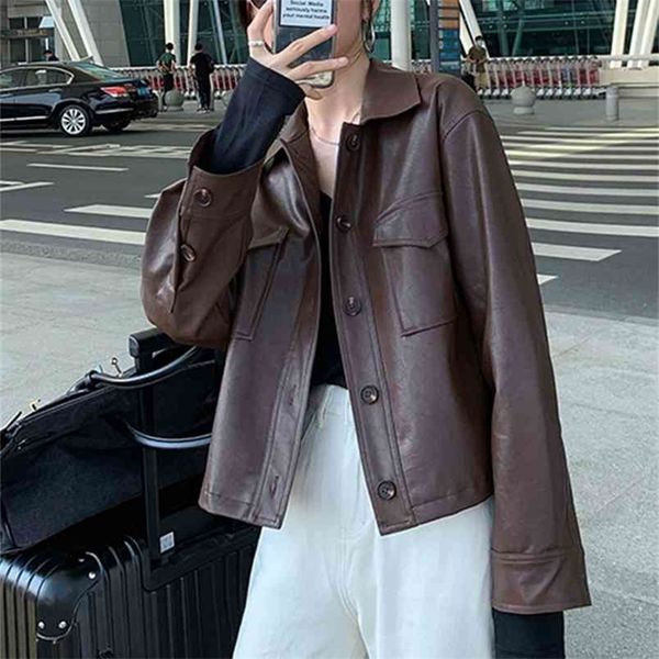 nerazzurri spring oversized short soft brown leather jacket women long sleeve korean fashion clothing for womens streetwear 210923, Black
nerazzurri spring oversized short soft brown leather jacket women long sleeve korean fashion clothing for womens streetwear 210923, Black