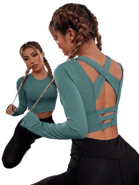 thumb holes criss cross backless sports tee 65kx#, Gray
thumb holes criss cross backless sports tee 65kx#, Gray