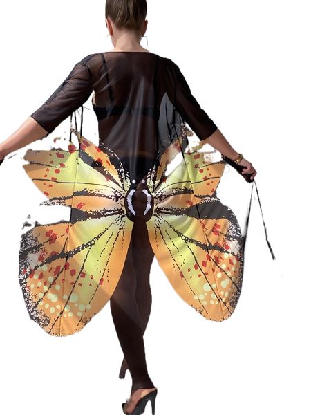 butterfly print kimono w20p#, White;black