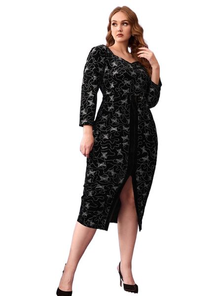 plus butterfly pattern split thigh velvet dress s692#, Black
plus butterfly pattern split thigh velvet dress s692#, Black