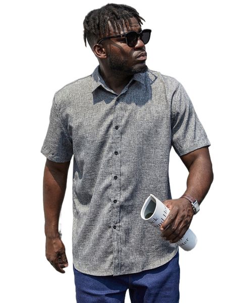 extended sizes men marled button up shirt e50r#, White;black