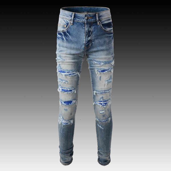 men's jeans men's hole patch fashion high-end washing brand versatile slim fit elastic feet pants d18j, Blue
men's jeans men's hole patch fashion high-end washing brand versatile slim fit elastic feet pants d18j, Blue